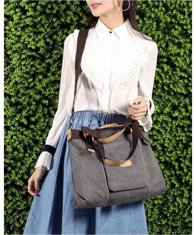 Women Soft Retro Casual All-match Tote Satchel Crossbody Hobo Messenger Canvas Shoulder Bag Clutches Gray $22.13 Totes