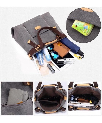 Women Soft Retro Casual All-match Tote Satchel Crossbody Hobo Messenger Canvas Shoulder Bag Clutches Gray $22.13 Totes