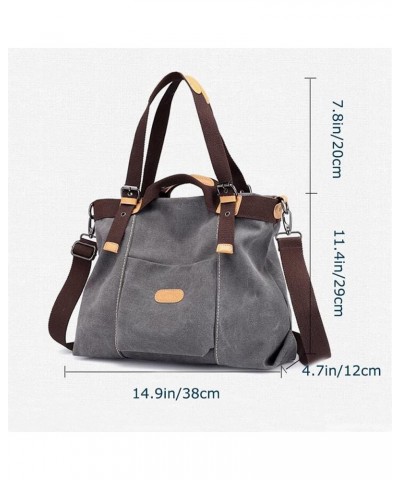 Women Soft Retro Casual All-match Tote Satchel Crossbody Hobo Messenger Canvas Shoulder Bag Clutches Gray $22.13 Totes