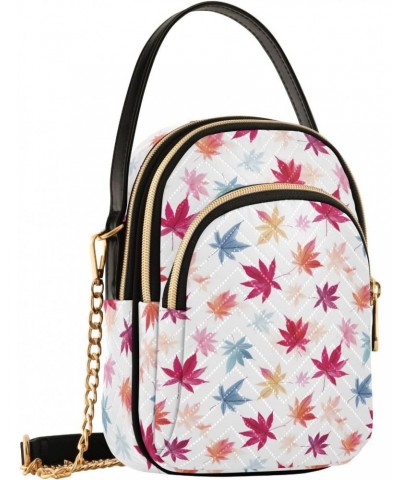 Maple Leaves Pattern Stylish Crossbody Handbags with Detachable Leather Chain Shoulder Strap $11.34 Crossbody Bags