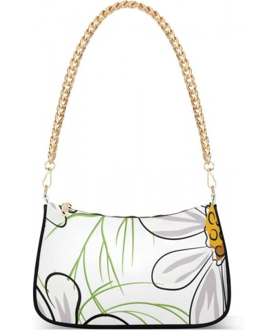 Shoulder Bags for Women, White Daisy Hobo Tote Handbag, Retro Chain Bag Purse with Zipper Color09 $16.49 Shoulder Bags