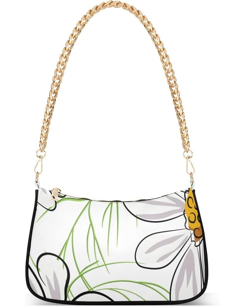 Shoulder Bags for Women, White Daisy Hobo Tote Handbag, Retro Chain Bag Purse with Zipper Color09 $16.49 Shoulder Bags