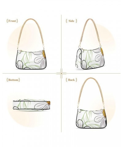 Shoulder Bags for Women, White Daisy Hobo Tote Handbag, Retro Chain Bag Purse with Zipper Color09 $16.49 Shoulder Bags