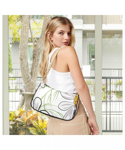 Shoulder Bags for Women, White Daisy Hobo Tote Handbag, Retro Chain Bag Purse with Zipper Color09 $16.49 Shoulder Bags