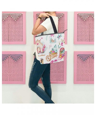 Tote Bag Winter Christmas Doodle Canvas Zippered Tote Handbag for Women with 2 Interior Pockets $9.20 Totes