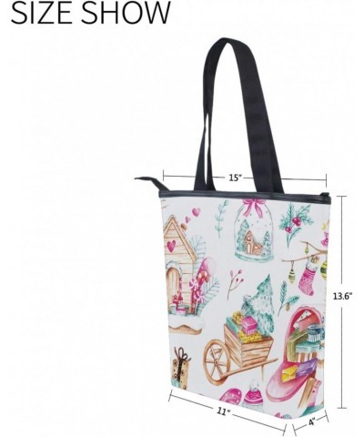 Tote Bag Winter Christmas Doodle Canvas Zippered Tote Handbag for Women with 2 Interior Pockets $9.20 Totes