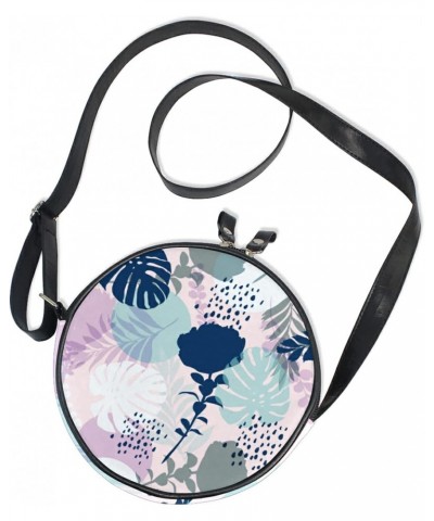 Modern Abstract Flower Leaves Crossbody Bag Small Canvas Shoulder Round Bag for Women $11.20 Shoulder Bags