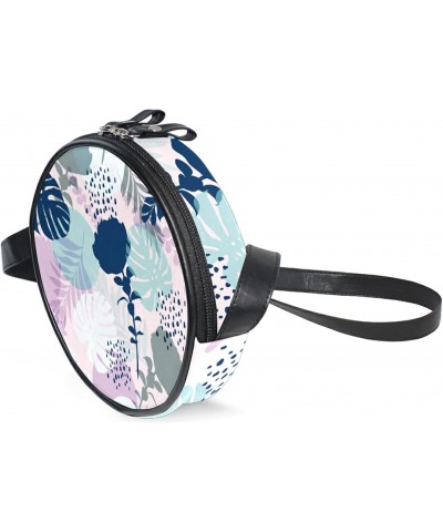 Modern Abstract Flower Leaves Crossbody Bag Small Canvas Shoulder Round Bag for Women $11.20 Shoulder Bags