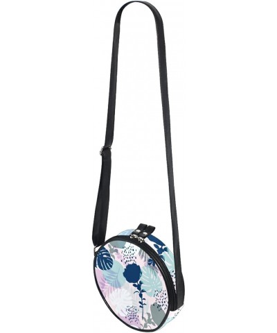 Modern Abstract Flower Leaves Crossbody Bag Small Canvas Shoulder Round Bag for Women $11.20 Shoulder Bags