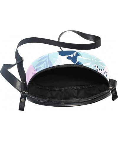 Modern Abstract Flower Leaves Crossbody Bag Small Canvas Shoulder Round Bag for Women $11.20 Shoulder Bags