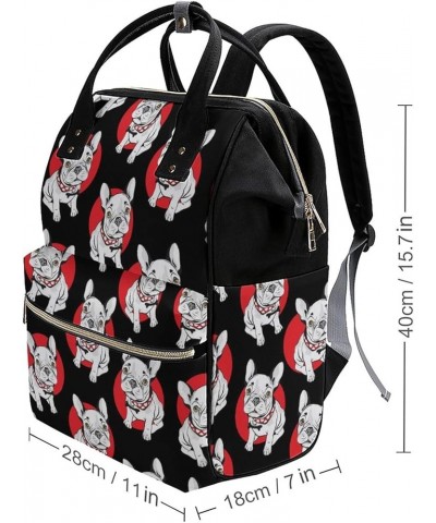 Foxes-flowers-graphics Travel Backpack Mommy Bag for Women, Casual Daypack Backpack, Handbag Black French-bulldog-pattern-whi...