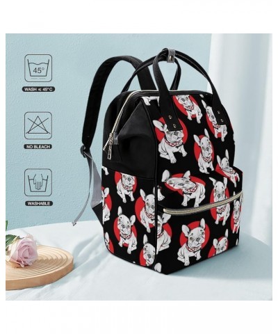 Foxes-flowers-graphics Travel Backpack Mommy Bag for Women, Casual Daypack Backpack, Handbag Black French-bulldog-pattern-whi...