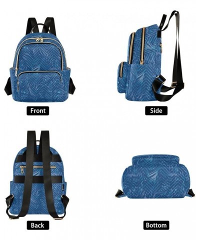 Tropical Leaves White and Blue Color Line Women Backpack Purse Shoulder Bag Color Small $19.79 Backpacks