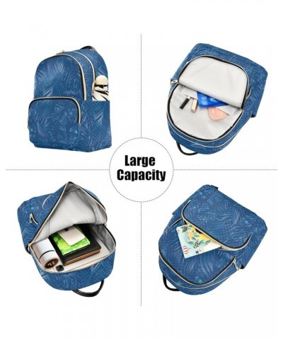 Tropical Leaves White and Blue Color Line Women Backpack Purse Shoulder Bag Color Small $19.79 Backpacks