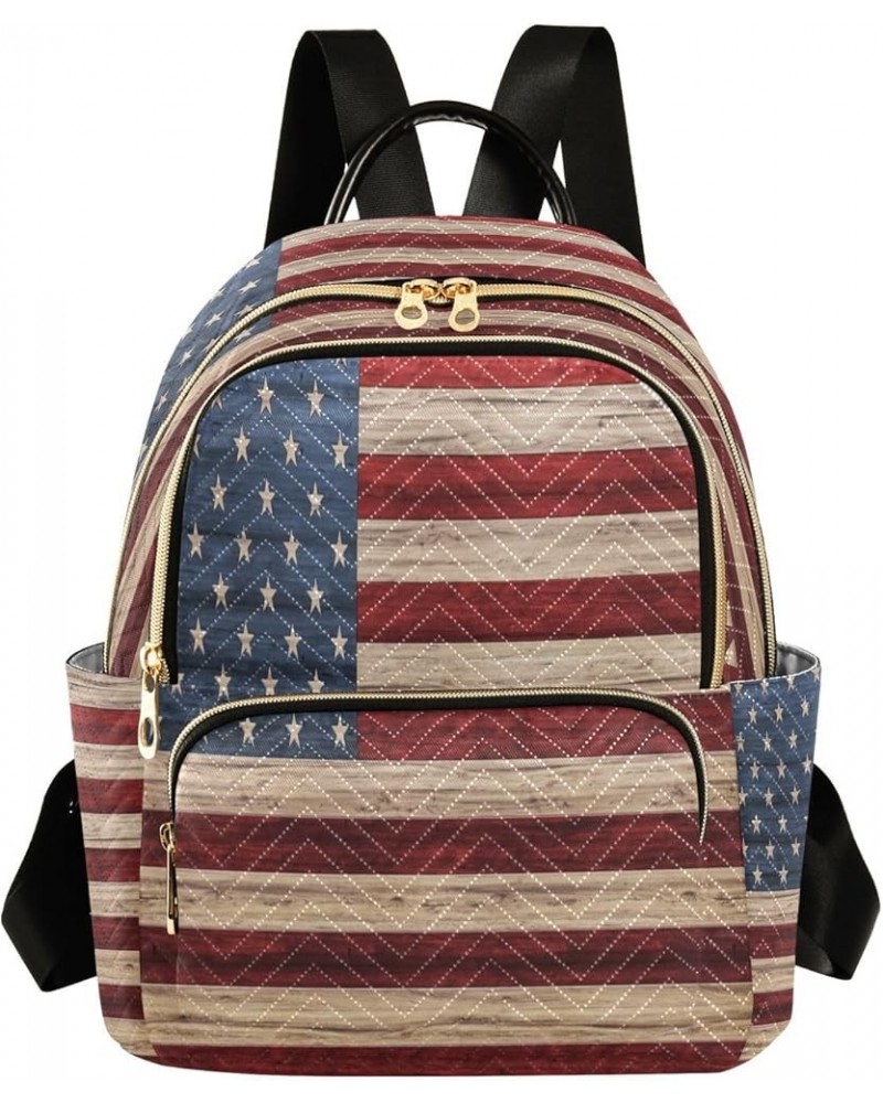 Backpack Purse for Women Usa Flag, Small Fashion Backpack Wooden Lightweight Casual Daypack Shoulder Bag Travel Backpack,S Us...