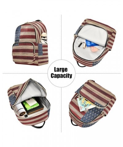 Backpack Purse for Women Usa Flag, Small Fashion Backpack Wooden Lightweight Casual Daypack Shoulder Bag Travel Backpack,S Us...