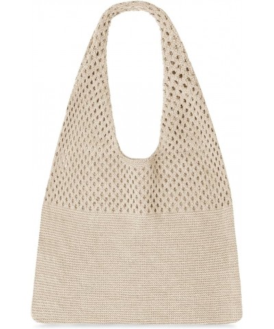 Crochet Mesh Beach Tote Bag Retro Hobo Knitted Bag Woven Tote Summer Shoulder Bag for Women C-beige $10.02 Totes