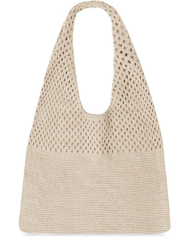 Crochet Mesh Beach Tote Bag Retro Hobo Knitted Bag Woven Tote Summer Shoulder Bag for Women C-beige $10.02 Totes