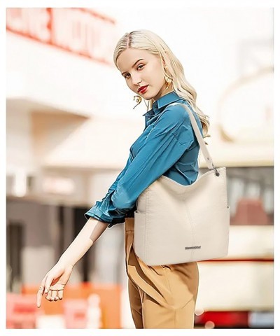 Stone Washed Leather Hobo Purses for Women Soft Top Handle Shoulder Bag with Wallet 2PCS Set Hobo Beige $16.79 Satchels