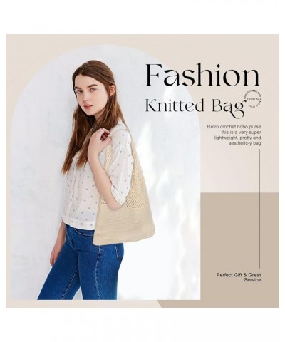 Crochet Mesh Beach Tote Bag Retro Hobo Knitted Bag Woven Tote Summer Shoulder Bag for Women C-beige $10.02 Totes