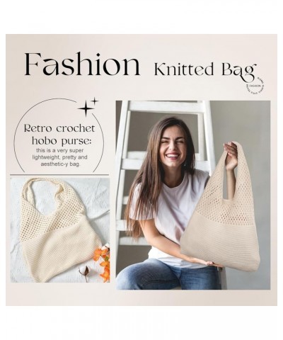 Crochet Mesh Beach Tote Bag Retro Hobo Knitted Bag Woven Tote Summer Shoulder Bag for Women C-beige $10.02 Totes