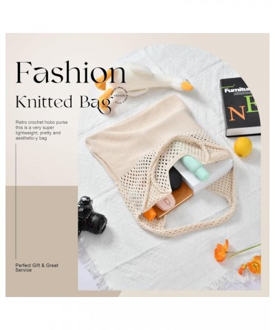 Crochet Mesh Beach Tote Bag Retro Hobo Knitted Bag Woven Tote Summer Shoulder Bag for Women C-beige $10.02 Totes