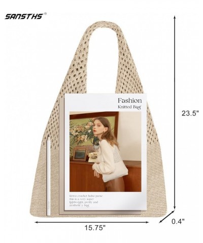 Crochet Mesh Beach Tote Bag Retro Hobo Knitted Bag Woven Tote Summer Shoulder Bag for Women C-beige $10.02 Totes