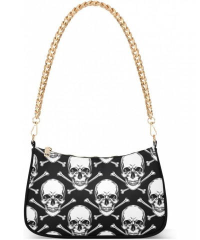 Black Skull Head Style Clutch Shoulder Bag for Women, Hobo Tote Handbag with Gold Chain, Crossbody Bag with Zipper Closure $1...