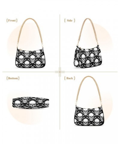 Black Skull Head Style Clutch Shoulder Bag for Women, Hobo Tote Handbag with Gold Chain, Crossbody Bag with Zipper Closure $1...