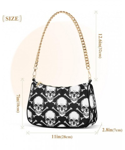 Black Skull Head Style Clutch Shoulder Bag for Women, Hobo Tote Handbag with Gold Chain, Crossbody Bag with Zipper Closure $1...