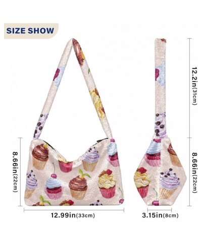 Bright Red Camouflage Plush Underarm Bag, Tote Shoulder Bag with Zipper for Women, Autumn Handbags Watercolor Cupcakes $11.74...