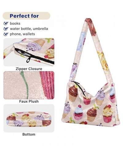 Bright Red Camouflage Plush Underarm Bag, Tote Shoulder Bag with Zipper for Women, Autumn Handbags Watercolor Cupcakes $11.74...