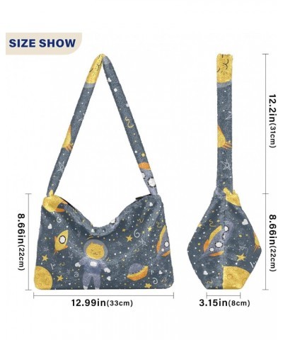 Spaceship Cats Space Furry Tote Bag for Women Crossbody Bag Shoulder Purse Handbag Puffer Tote with Zipper for Fall Winter $8...