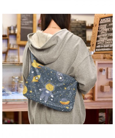 Spaceship Cats Space Furry Tote Bag for Women Crossbody Bag Shoulder Purse Handbag Puffer Tote with Zipper for Fall Winter $8...