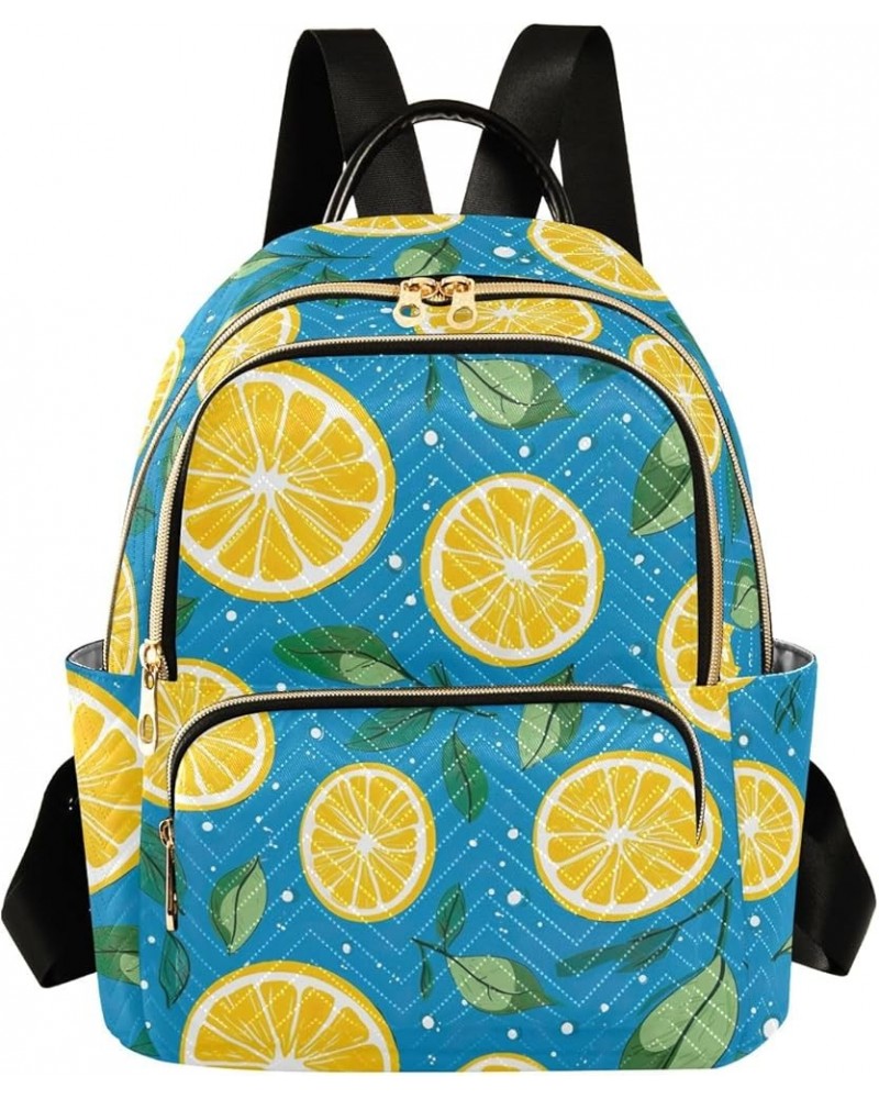 Quilted Backpack Purse for Women Teal Mandala Fashion Backpack for Women Travel Backpack with Luggage Strap Lemon Slices on B...