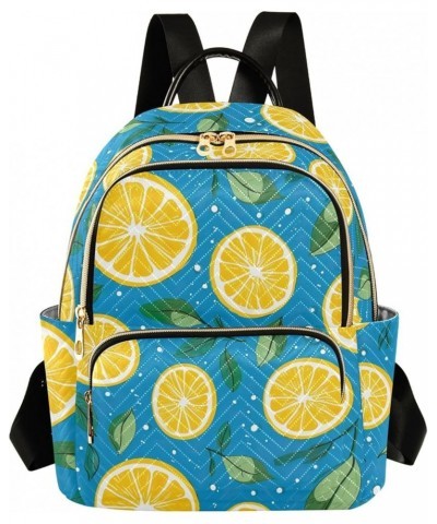 Quilted Backpack Purse for Women Teal Mandala Fashion Backpack for Women Travel Backpack with Luggage Strap Lemon Slices on B...