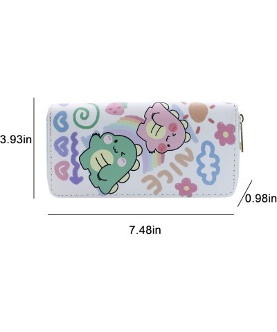 Cute Cat PU Leather Zip Around Long Wallet Cluth Travel Purse for Women Gilrs Ladies Dinosaur 2 $10.99 Wallets