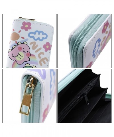 Cute Cat PU Leather Zip Around Long Wallet Cluth Travel Purse for Women Gilrs Ladies Dinosaur 2 $10.99 Wallets