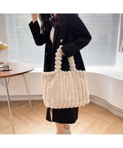 Women's Plush Shoulder Bag for Women Plush Tote Bag Women Fluffy Bag Furry Purse Fluffy Tote Bag Handbag Beige $32.82 Totes