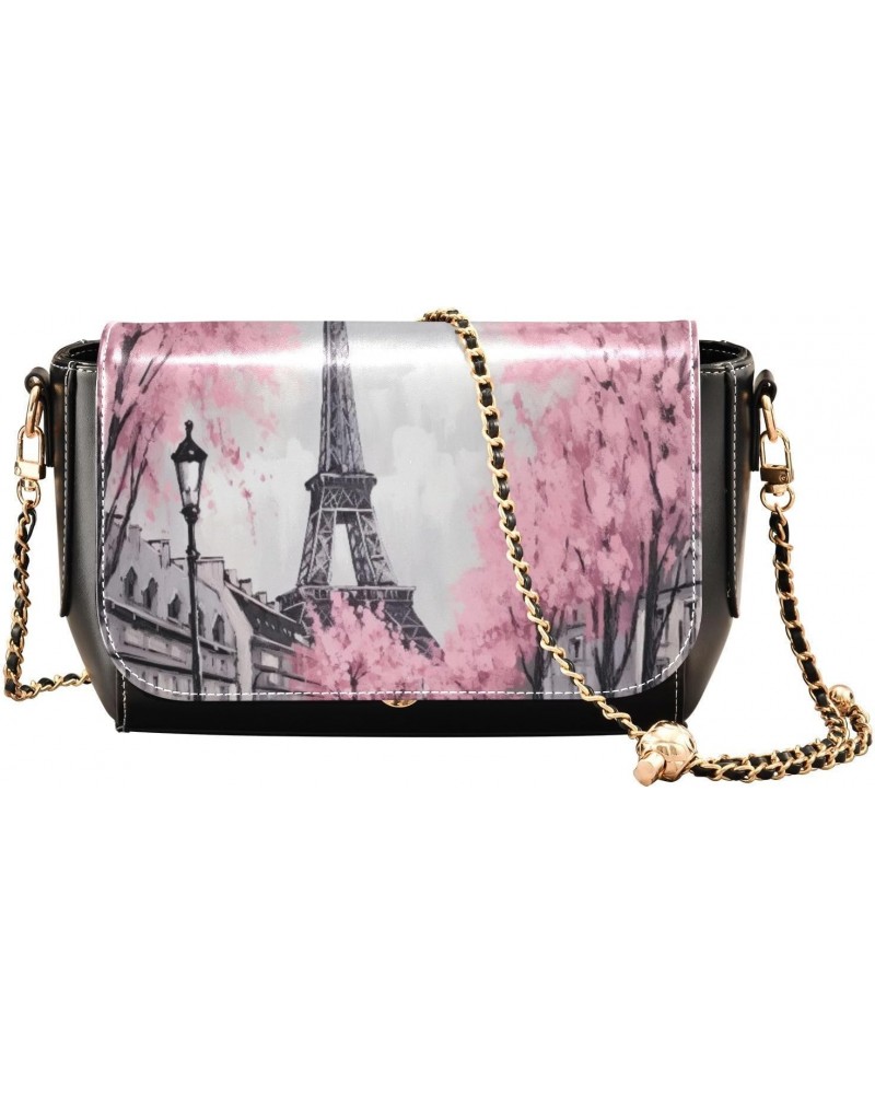 Eiffel Tower Pink Crossbody Bags for Women Retro Cross Body Purse Small PU Leather Shoulder Handbags with Chain Strap $19.24 ...