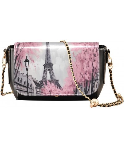 Eiffel Tower Pink Crossbody Bags for Women Retro Cross Body Purse Small PU Leather Shoulder Handbags with Chain Strap $19.24 ...