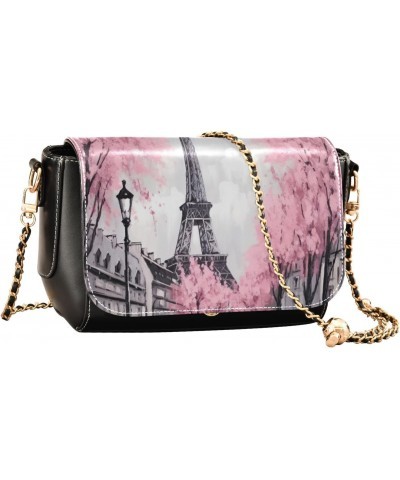 Eiffel Tower Pink Crossbody Bags for Women Retro Cross Body Purse Small PU Leather Shoulder Handbags with Chain Strap $19.24 ...