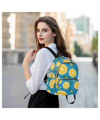 Quilted Backpack Purse for Women Teal Mandala Fashion Backpack for Women Travel Backpack with Luggage Strap Lemon Slices on B...