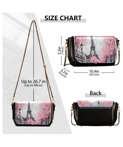 Eiffel Tower Pink Crossbody Bags for Women Retro Cross Body Purse Small PU Leather Shoulder Handbags with Chain Strap $19.24 ...