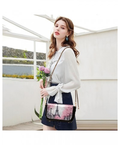 Eiffel Tower Pink Crossbody Bags for Women Retro Cross Body Purse Small PU Leather Shoulder Handbags with Chain Strap $19.24 ...