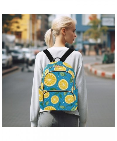 Quilted Backpack Purse for Women Teal Mandala Fashion Backpack for Women Travel Backpack with Luggage Strap Lemon Slices on B...