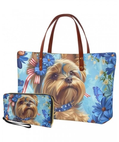 2 Piece Handbag Set Satchel Purse Women's Large Tote Bag with PU Wallet Large Hand Bag Purses Shoulder Bag Yorkshire Terrier ...