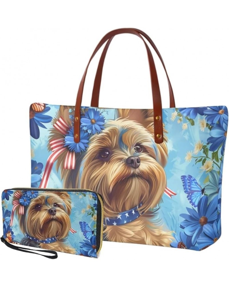 2 Piece Handbag Set Satchel Purse Women's Large Tote Bag with PU Wallet Large Hand Bag Purses Shoulder Bag Yorkshire Terrier ...