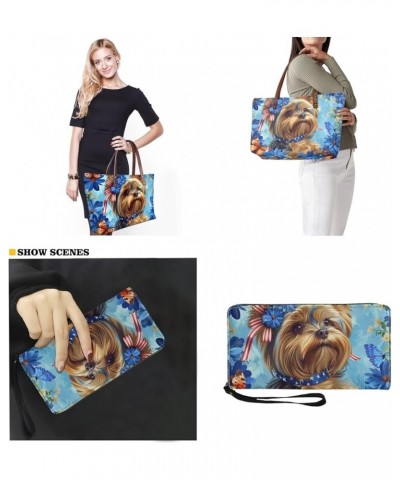 2 Piece Handbag Set Satchel Purse Women's Large Tote Bag with PU Wallet Large Hand Bag Purses Shoulder Bag Yorkshire Terrier ...