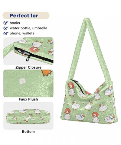 Lovely Duck Florals Plush Shoulder Bag Furry Tote Handbag Purse Faux Fur Crossbody Bag for Women $10.78 Shoulder Bags